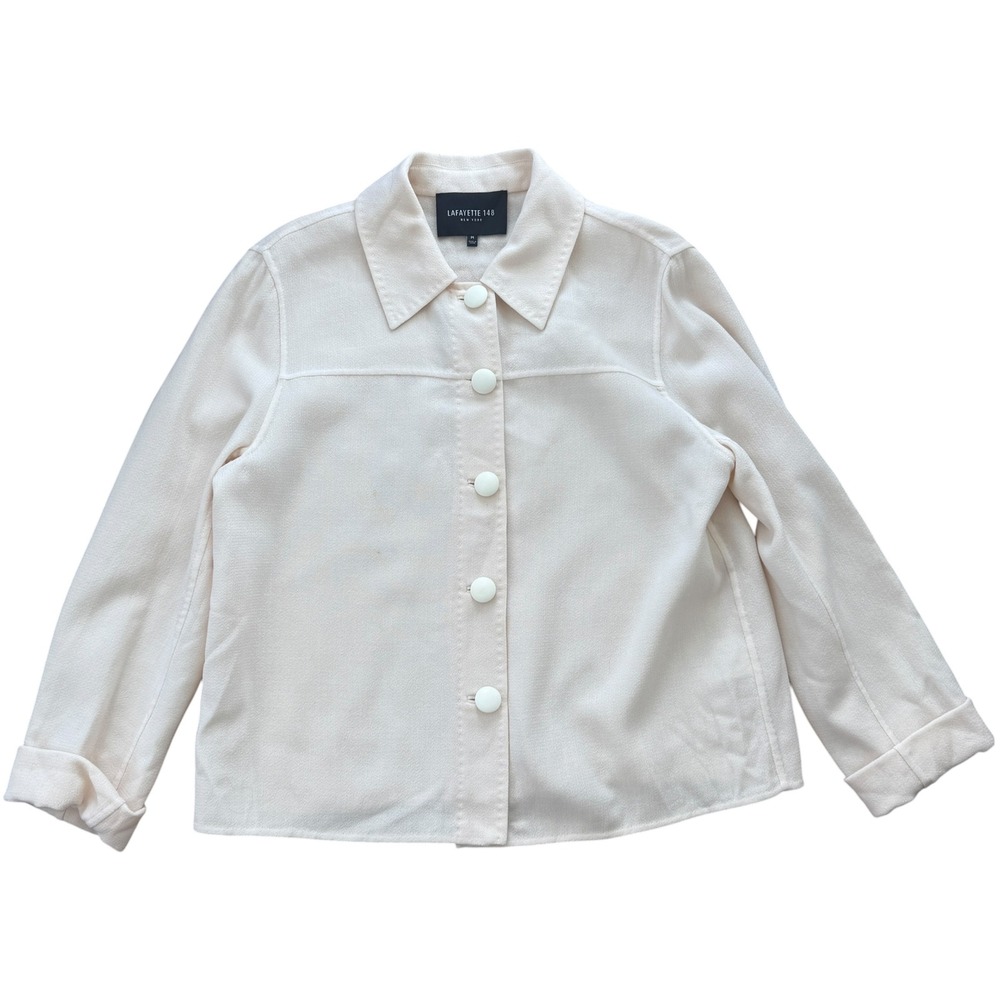 Lafayette 148 New York Wool Button Front Blazer Jacket Medium Ivory Cream